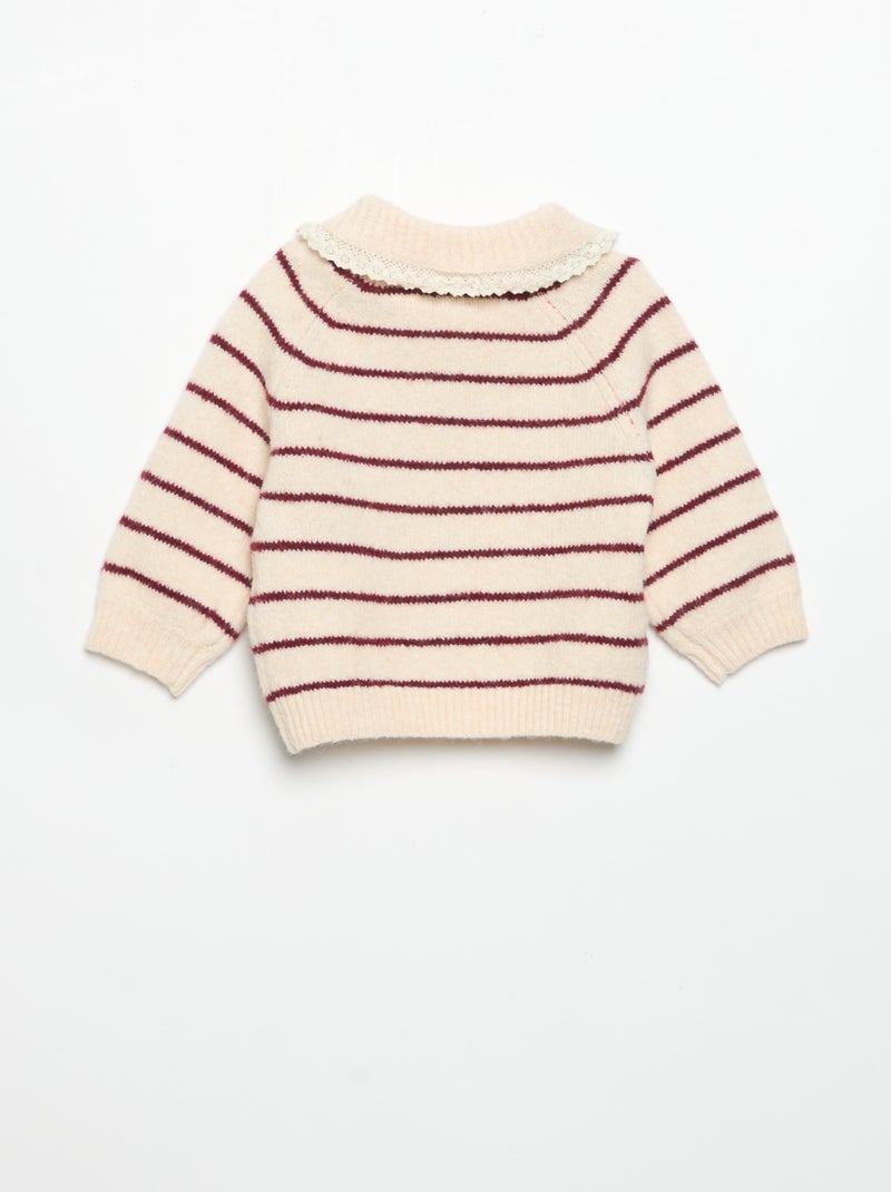 Striped Sweater with Decorative Collar Beige - Kiabi
