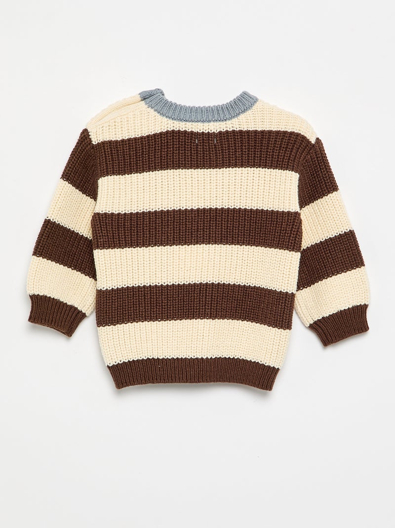 Striped sweater with shoulder buttons Brown - Kiabi