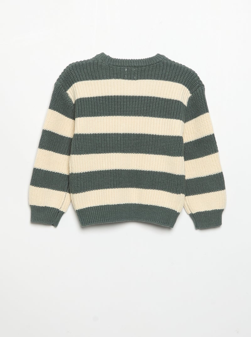 Striped sweater with shoulder buttons Green - Kiabi