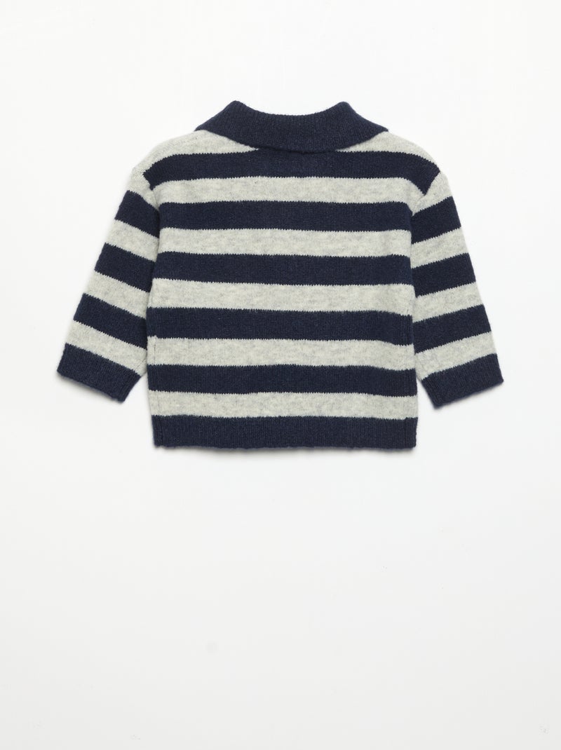 Striped Sweater with Unbuttoned Polo Collar Blue - Kiabi