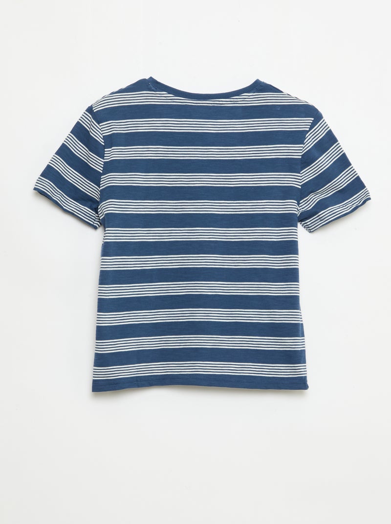 Striped T-shirt with Tunisian Collar Blue - Kiabi