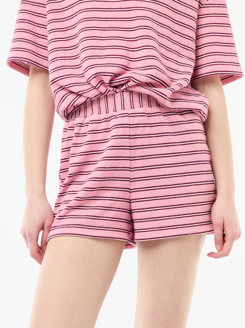 Striped Terry Towelling Shorts Pink - Kiabi