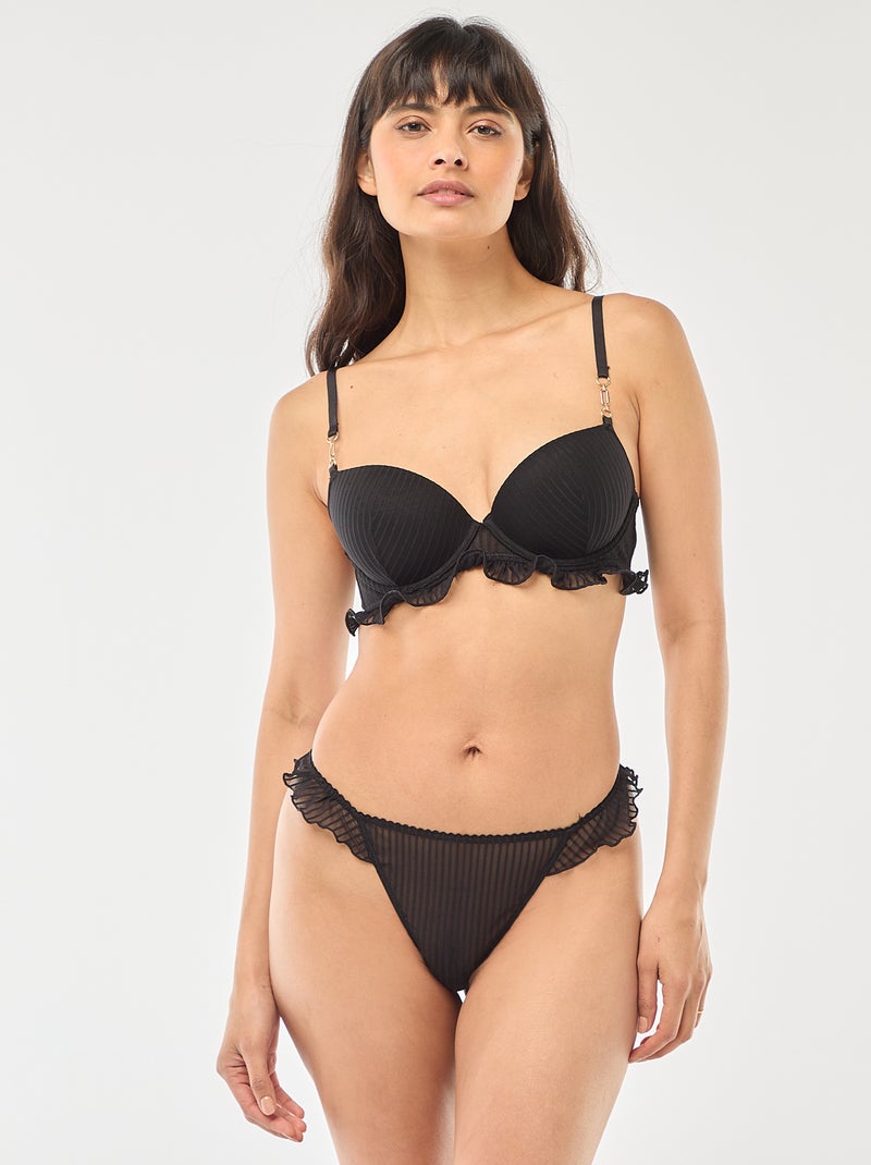 Striped Tulle Balconette Bra Black - Kiabi