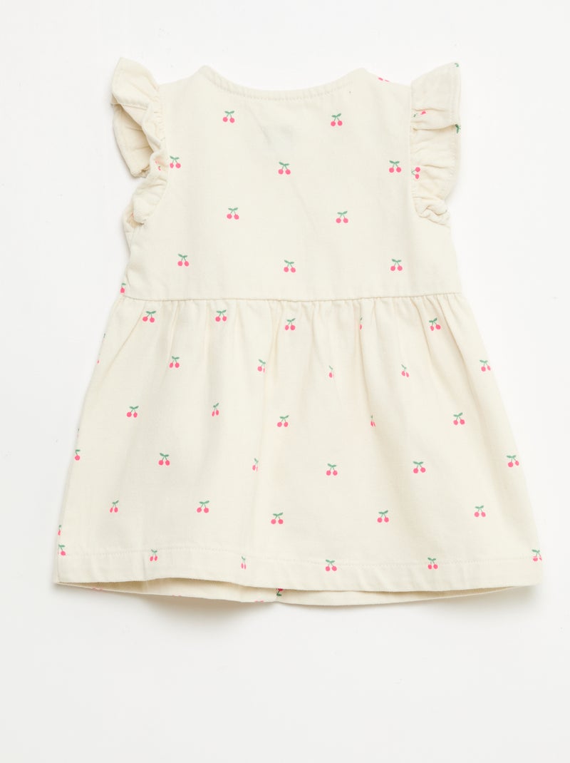 Striped Twill Dress with Short Sleeves White - Kiabi