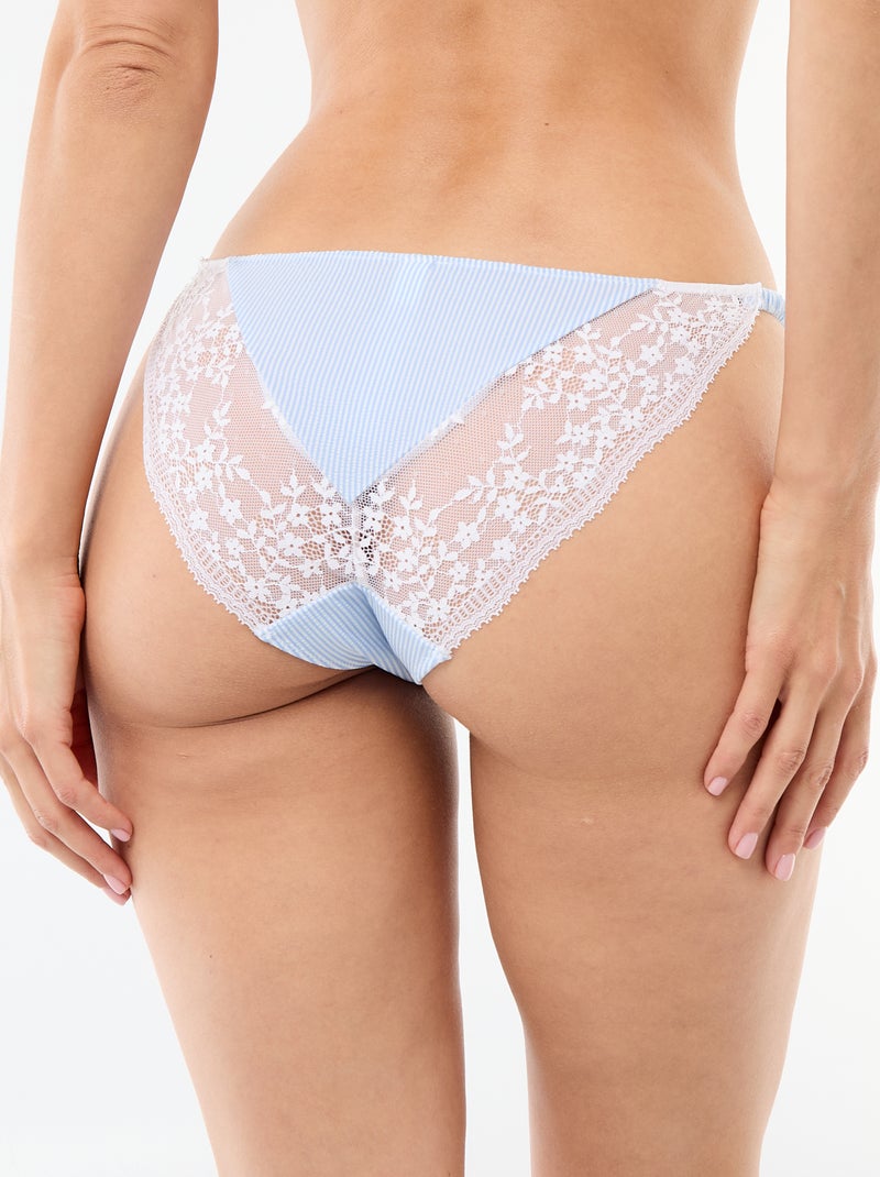 Striped Two-Fabric Panties with Lace Blue - Kiabi