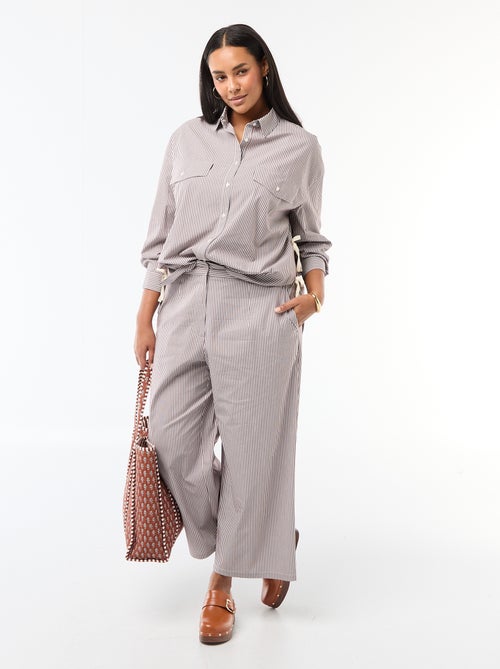 Striped Wide-Leg Poplin Trousers - Kiabi