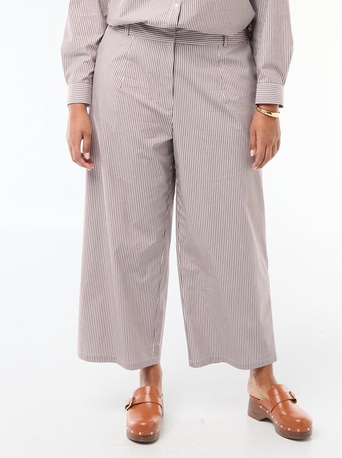 Striped Wide-Leg Poplin Trousers - Kiabi