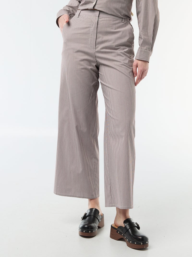 Striped Wide-Leg Trousers Beige - Kiabi