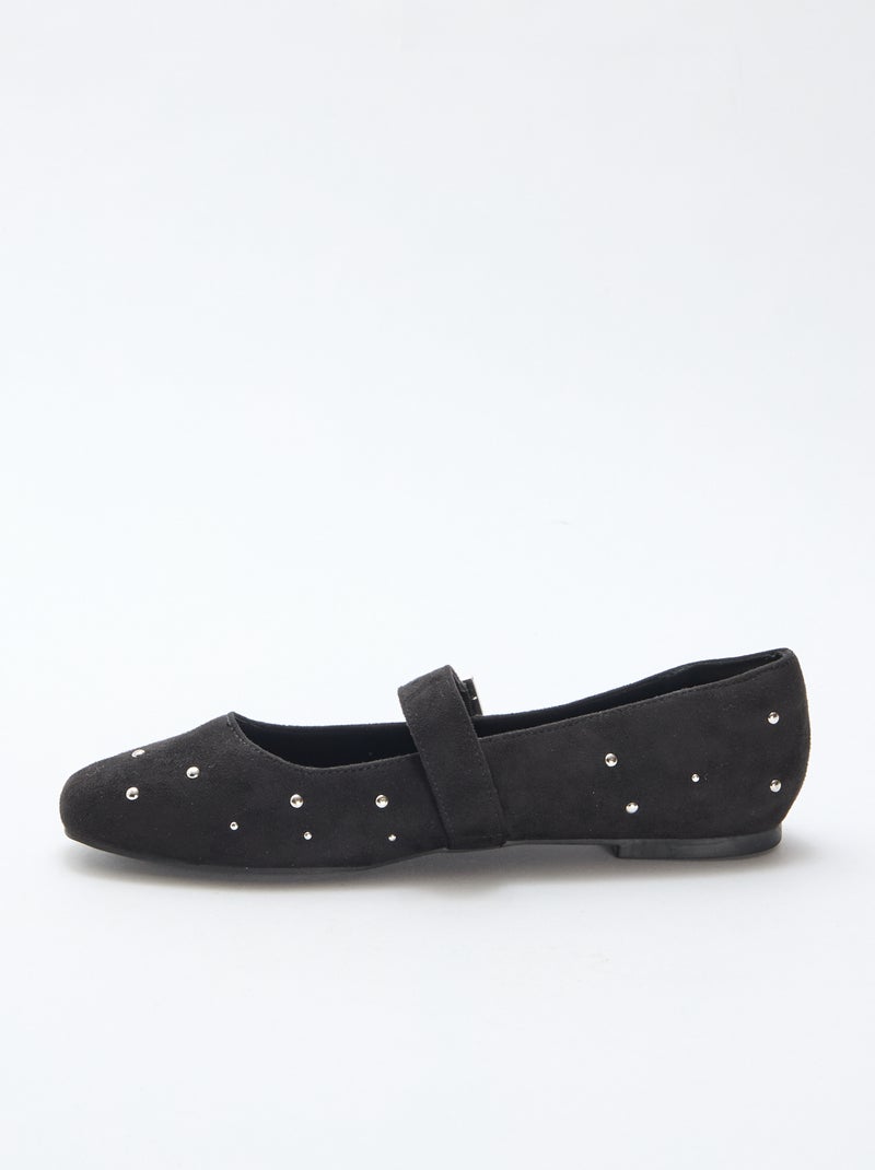 Studded Strap Ballerina Flats Black - Kiabi