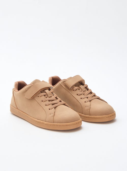 Suede-look Low Top Sneakers with Hook-and-Loop Fastening - Kiabi