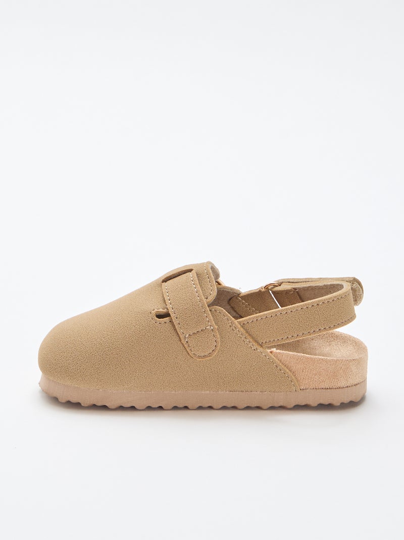 Suedette Clogs with Hook and Loop Fastener Beige - Kiabi