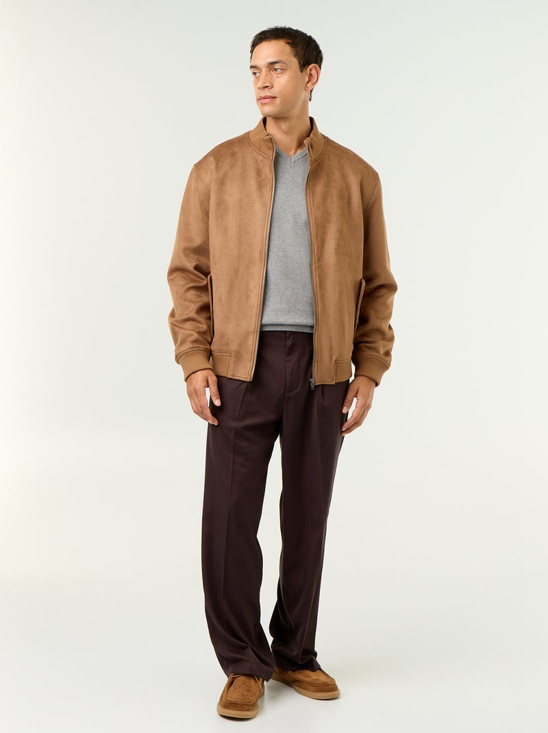 Suedette Zip-Up Jacket Brown - Kiabi