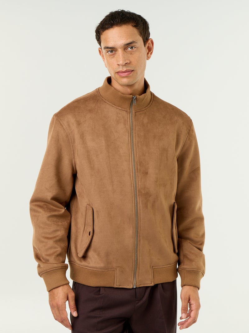 Suedette Zip-Up Jacket Brown - Kiabi