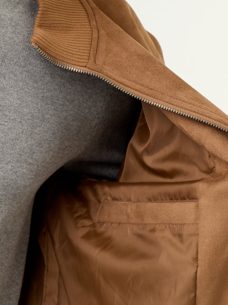 Suedette Zip-Up Jacket Brown - Kiabi