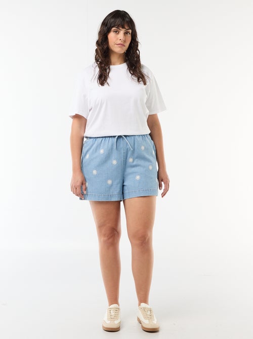 Sun-embroidered denim shorts - Kiabi