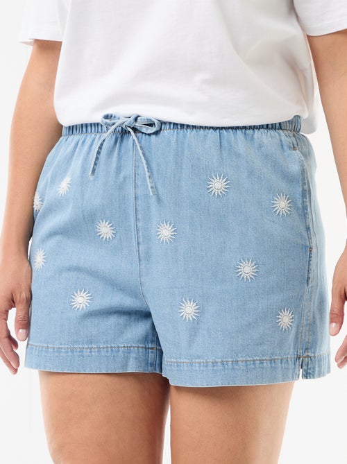Sun-embroidered denim shorts - Kiabi