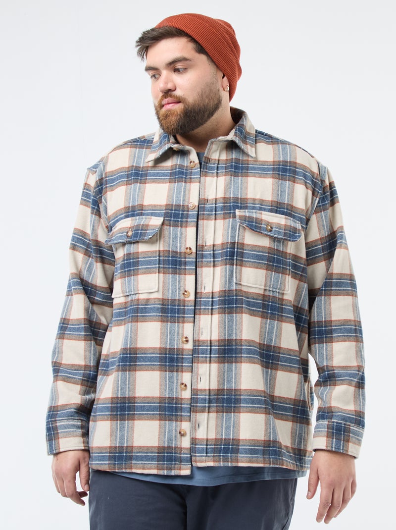 Sur chemise à carreaux en flanelle coton Beige - Kiabi