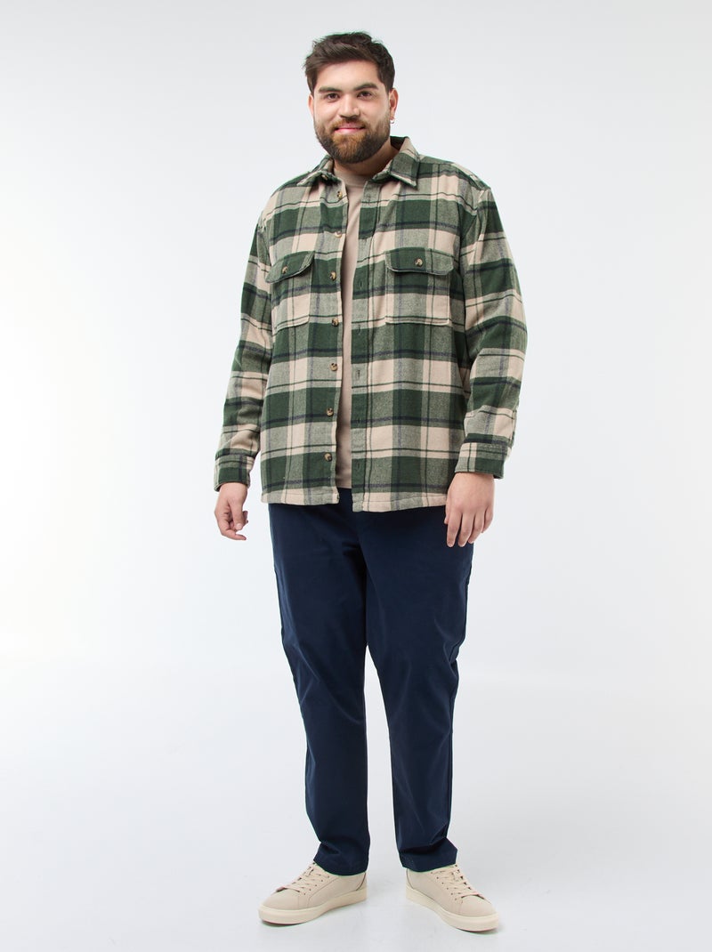 Sur chemise à carreaux en flanelle coton Kaki - Kiabi