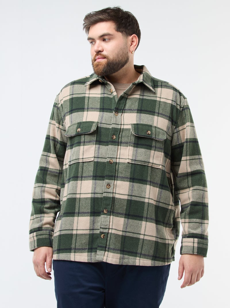 Sur chemise à carreaux en flanelle coton Kaki - Kiabi