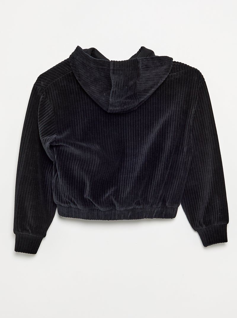 Sweat à capuche en maille côtelée Noir - Kiabi