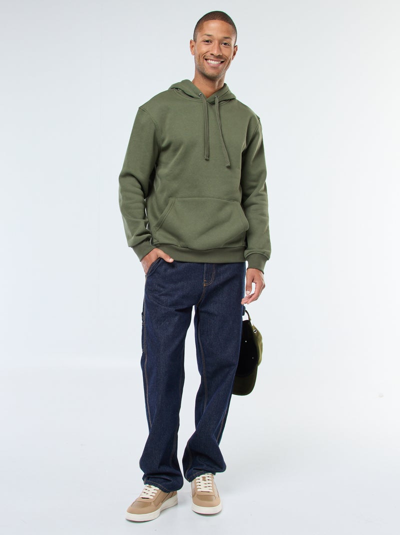 Sweat à capuche en molleton gratté avec poche kangourou Vert - Kiabi