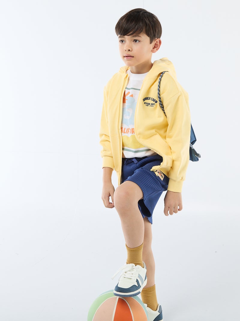 Sweat à capuche loose brodé Jaune - Kiabi