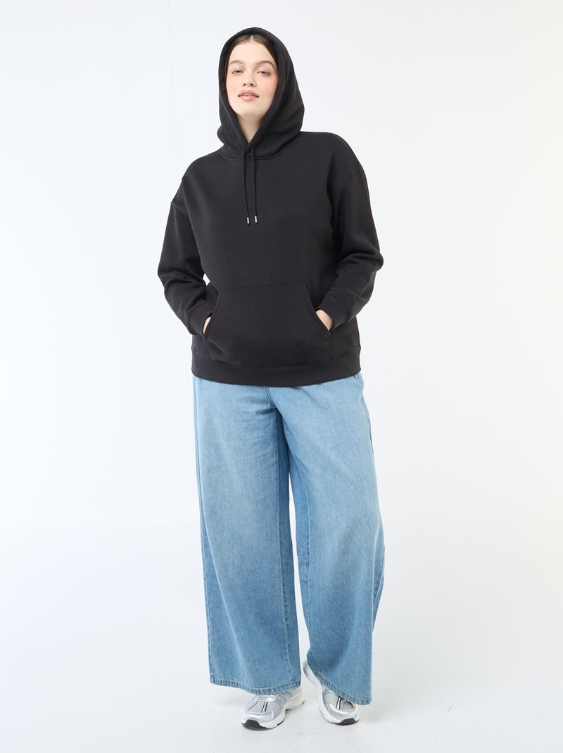 Sweat à capuche uni avec poche kangourou Noir - Kiabi