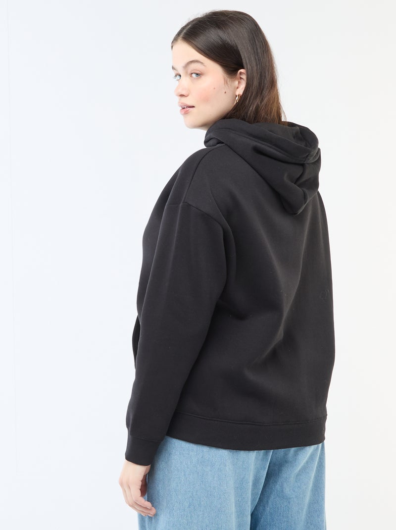 Sweat à capuche uni avec poche kangourou Noir - Kiabi