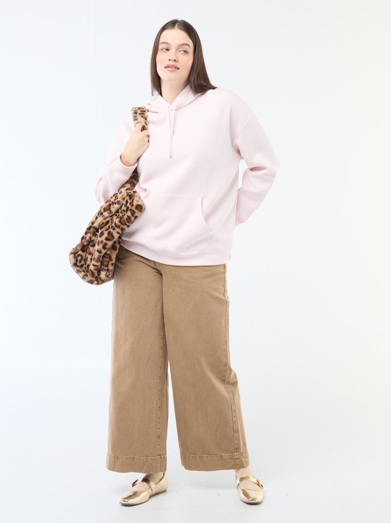 Sweat à capuche uni avec poche kangourou Rose - Kiabi