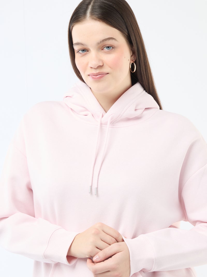 Sweat à capuche uni avec poche kangourou Rose - Kiabi
