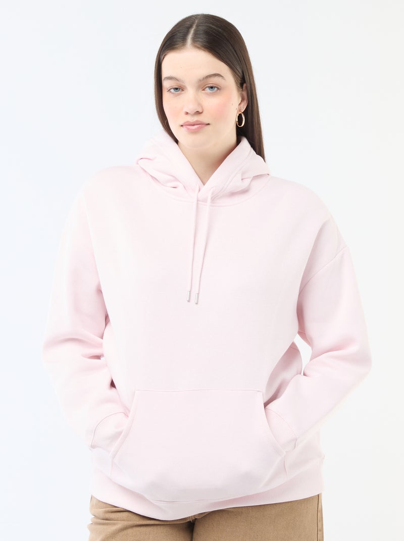 Sweat à capuche uni avec poche kangourou Rose - Kiabi