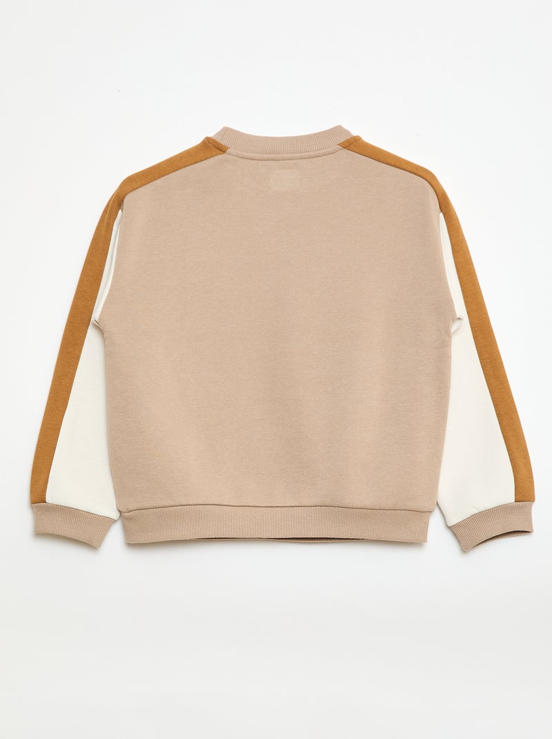 Sweat à col rond color block Beige - Kiabi