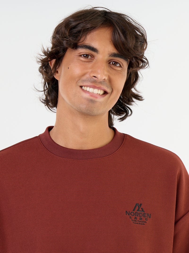 Sweat à col rond en maille piquée Marron - Kiabi