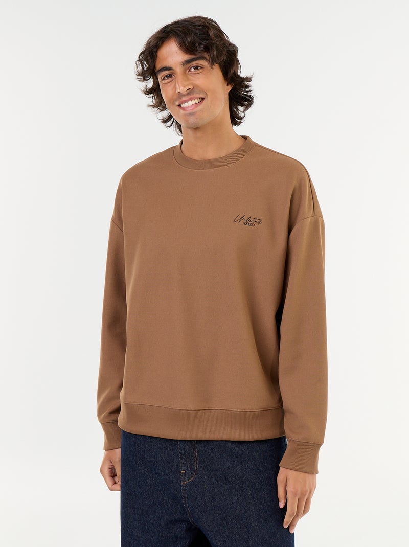 Sweat à col rond en maille piquée Marron - Kiabi