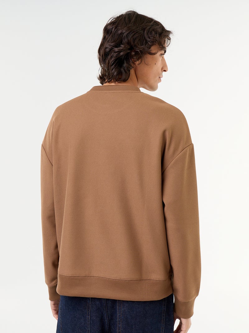 Sweat à col rond en maille piquée Marron - Kiabi