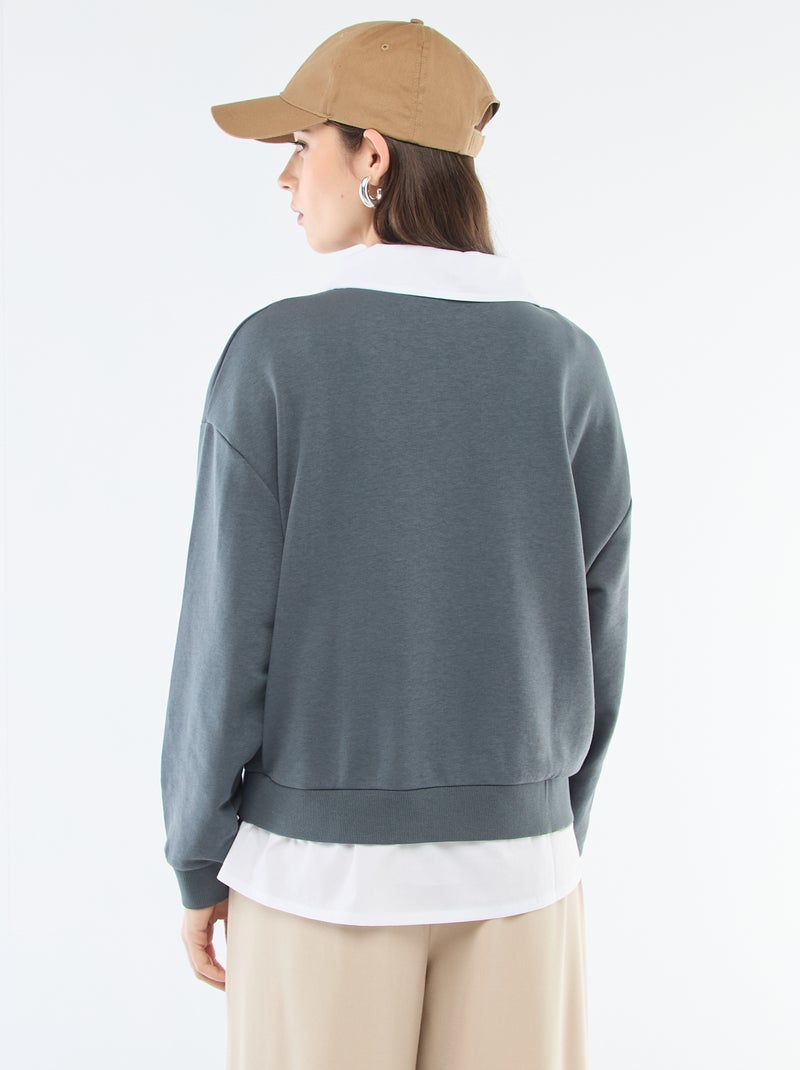 Sweat à col rond esprit 'campus' Gris - Kiabi