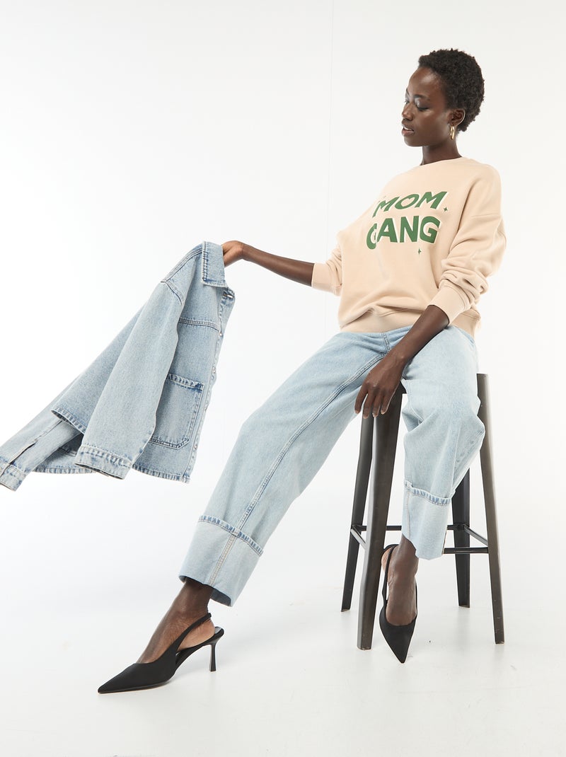 Sweat à col rond fantaisie Beige - Kiabi