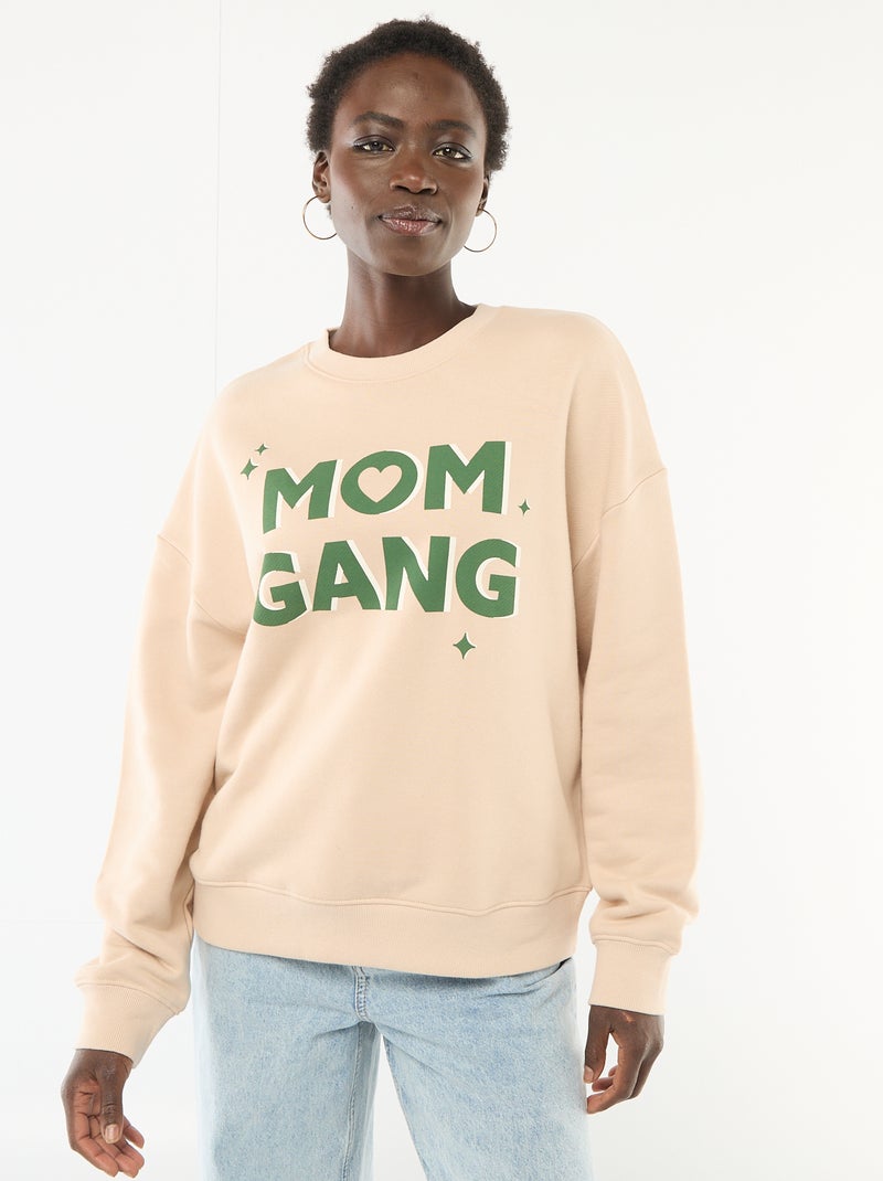 Sweat à col rond fantaisie Beige - Kiabi