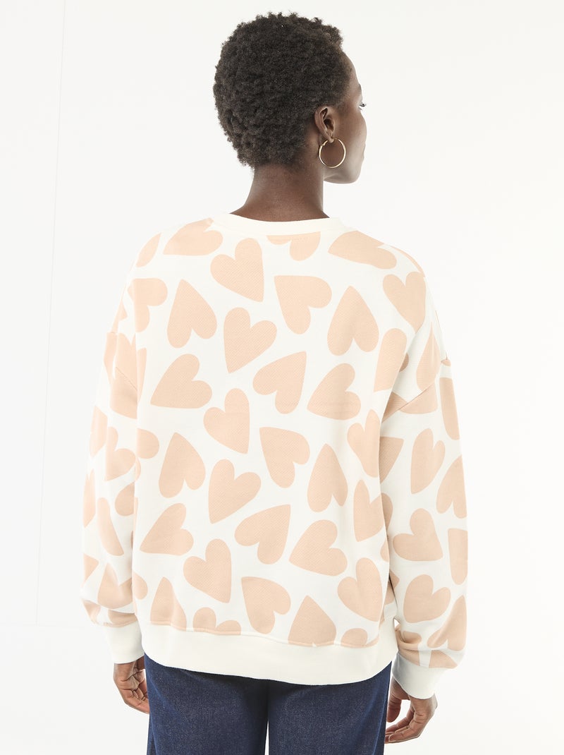 Sweat à col rond fantaisie Beige - Kiabi