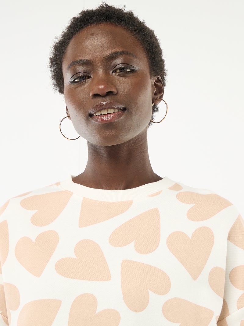 Sweat à col rond fantaisie Beige - Kiabi