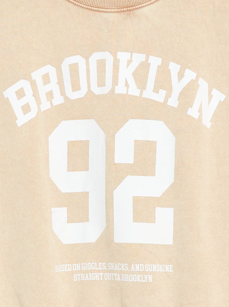 Sweat à col rond imprimé Beige - Kiabi