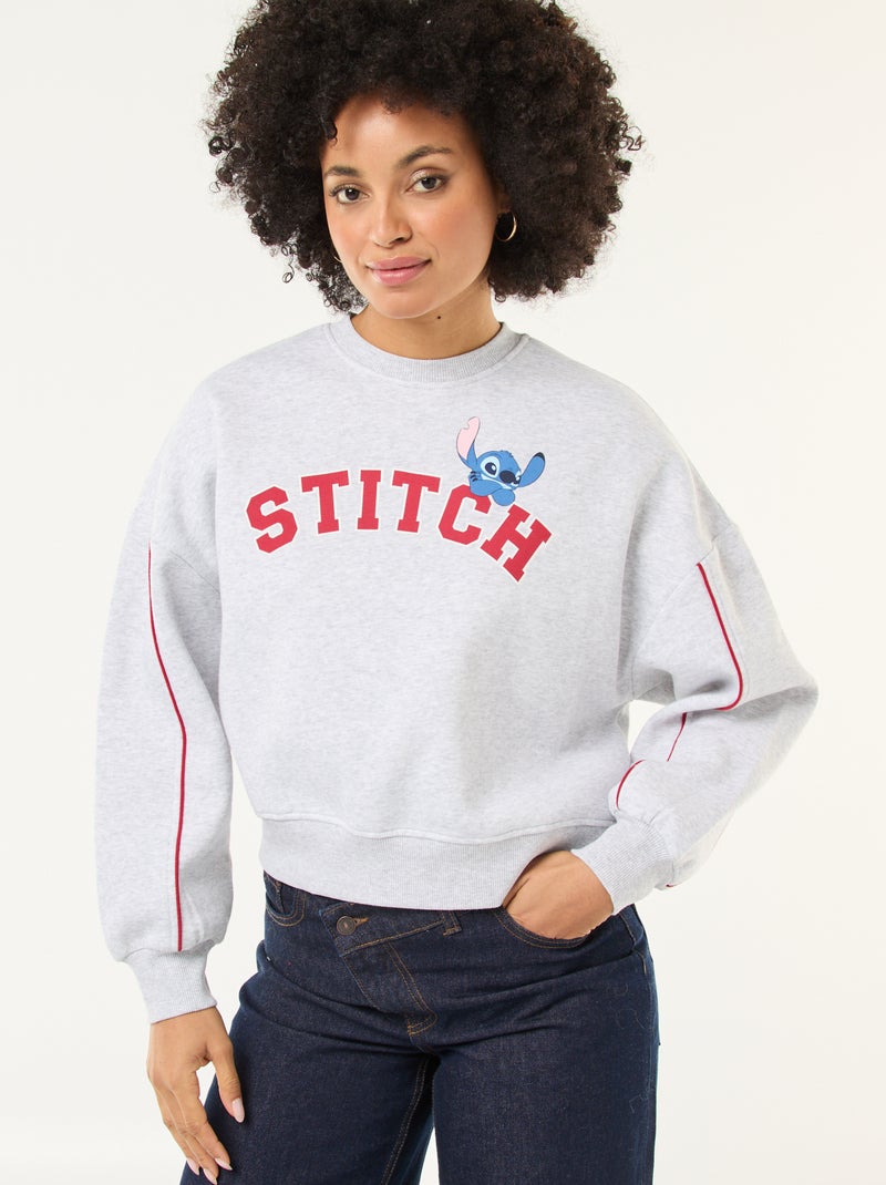 Sweat à col rond 'Stitch' en molleton gratté Gris - Kiabi