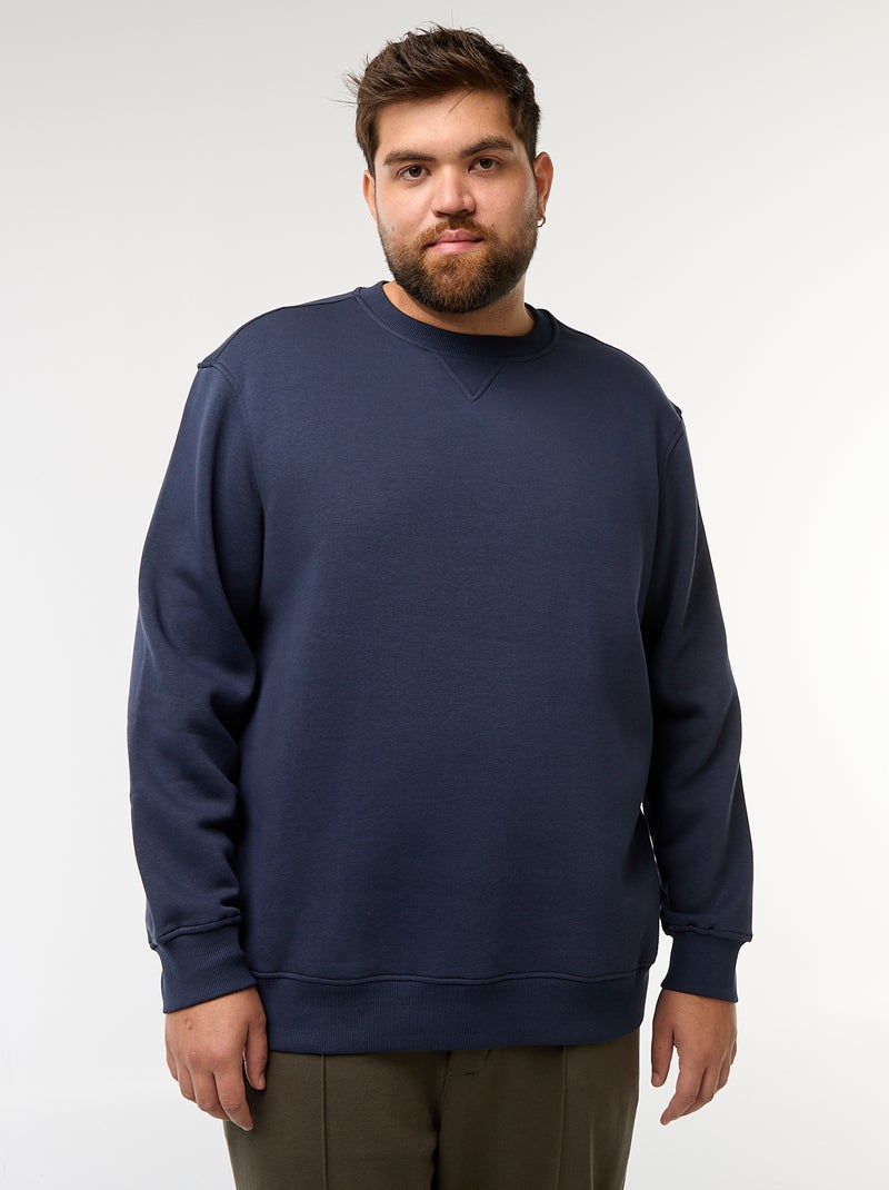 Sweat à col rond uni Bleu - Kiabi