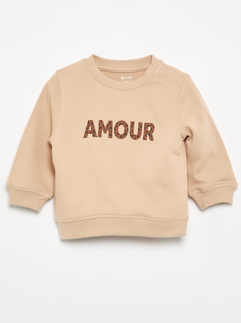 Sweat à manches longues avec imprimé Beige - Kiabi