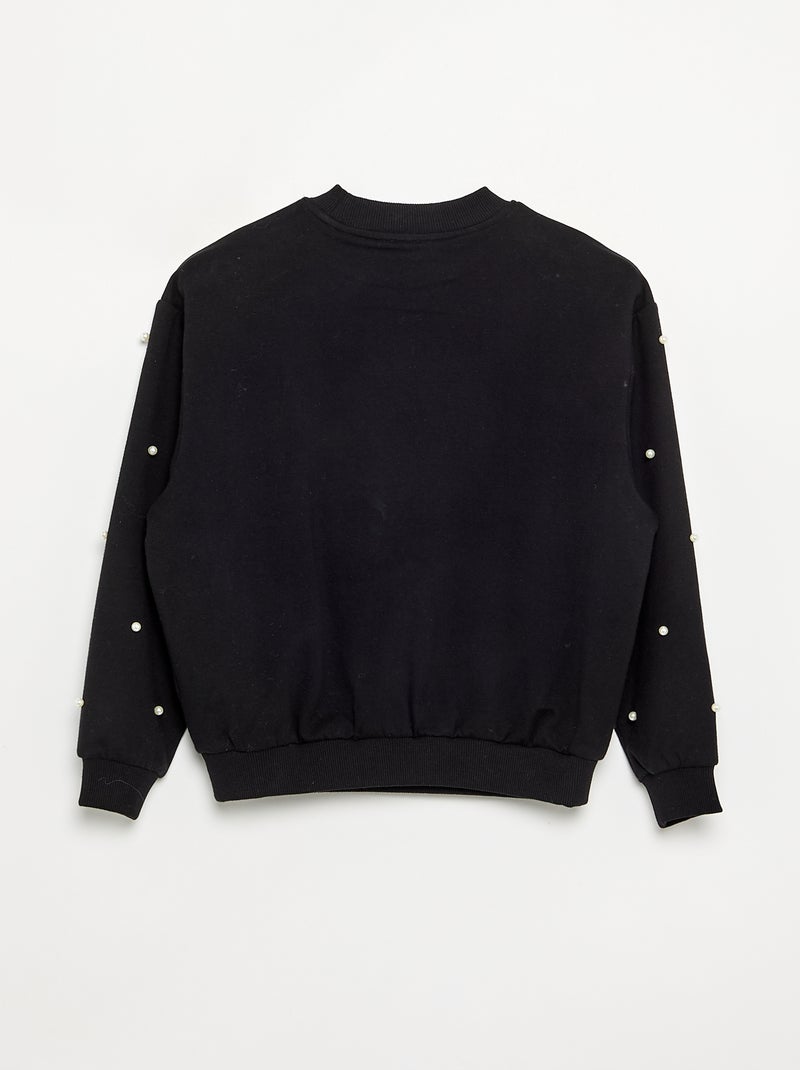 Sweat à manches longues avec perles Noir - Kiabi