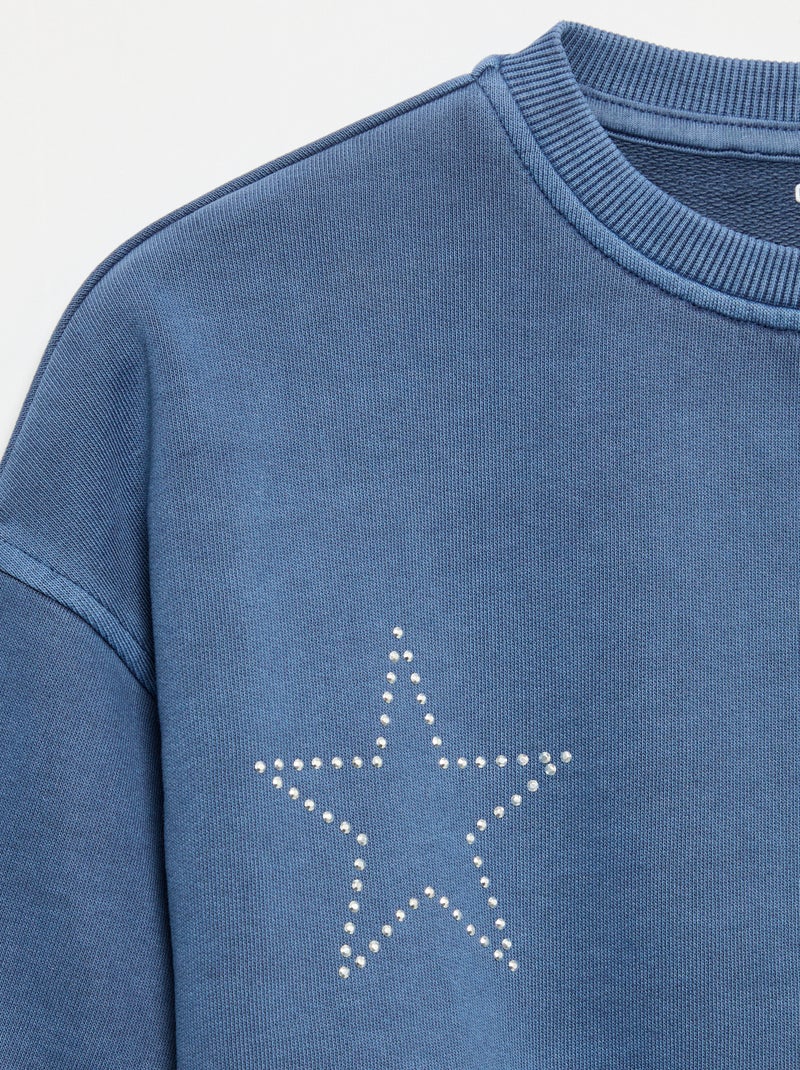 Sweat avec étoiles à strass Bleu - Kiabi