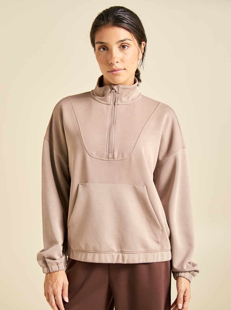 Sweat col camionneur - ekstract Beige - Kiabi