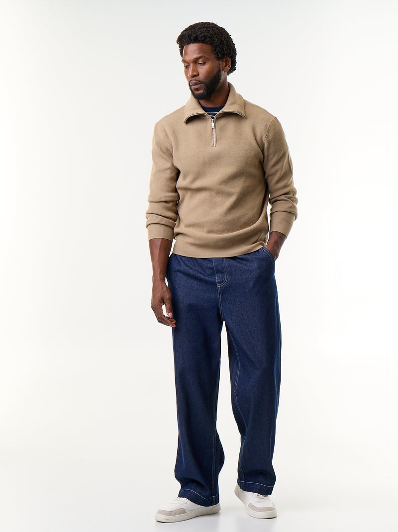 Sweat col camionneur zippé Beige - Kiabi