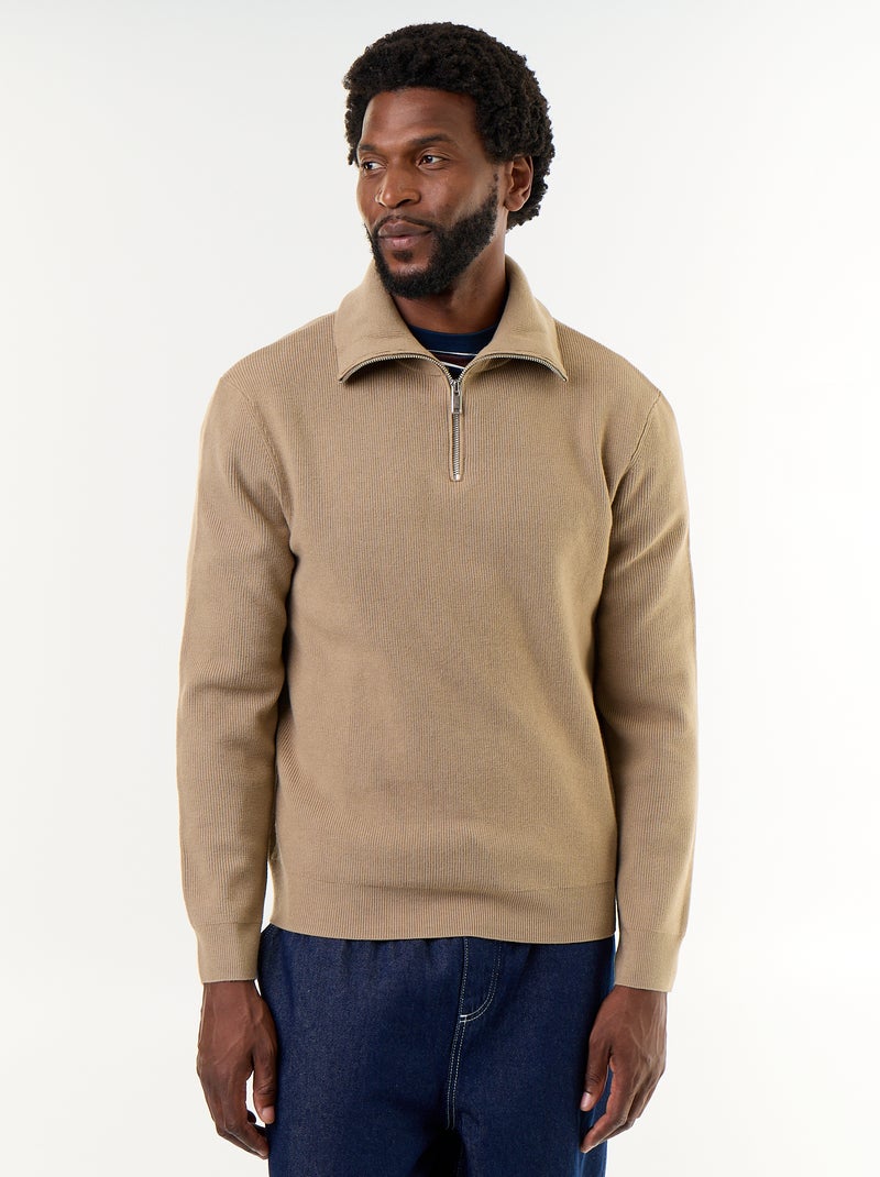Sweat col camionneur zippé Beige - Kiabi
