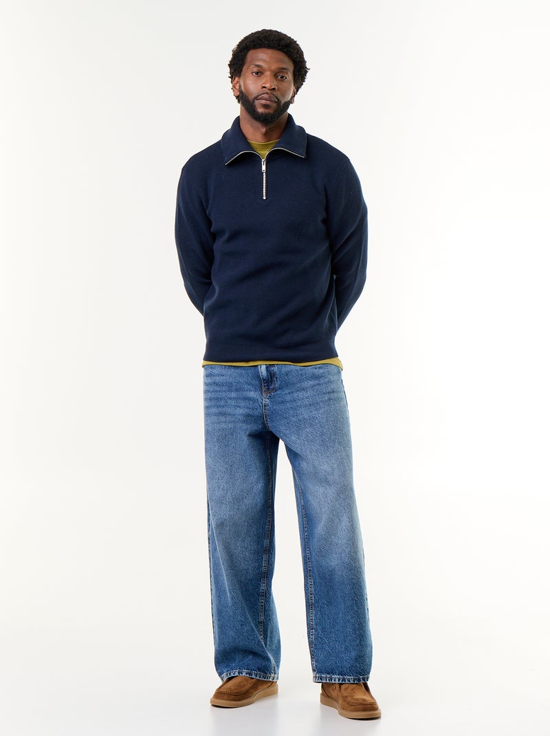 Sweat col camionneur zippé Bleu - Kiabi